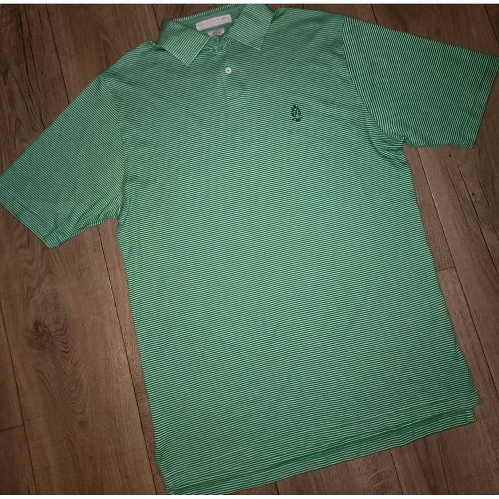 Martin Golf Mens Medium Green White Striped Pima Cotton Short Sleeve Polo Shirt